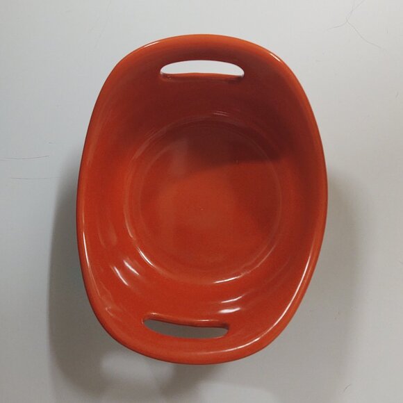 RACHAEL RAY ORANGE 8 OZ CERAMIC STONEWARE FLARED HANDLE BAKING DISH CASSEROLE - Picture 3 of 6